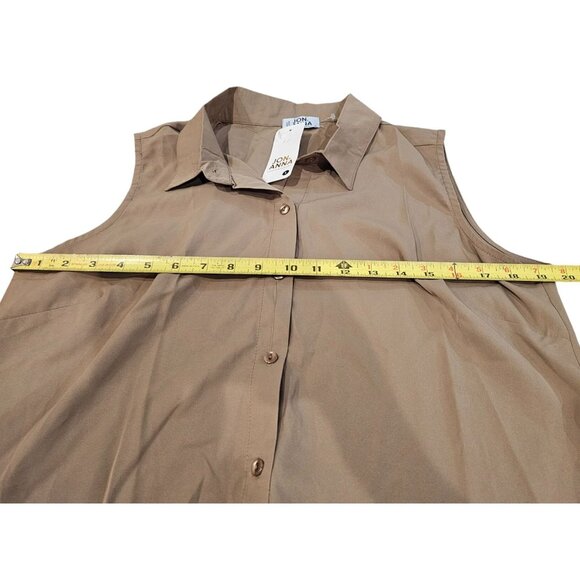 Jon & Anna Womens Blouse Sleeveless Button-Up Size L Khaki Tan NWT Polyester Top - Picture 5 of 9